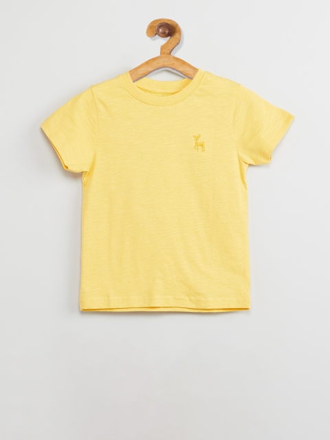 max Boys Yellow Solid Round Neck T-shirt