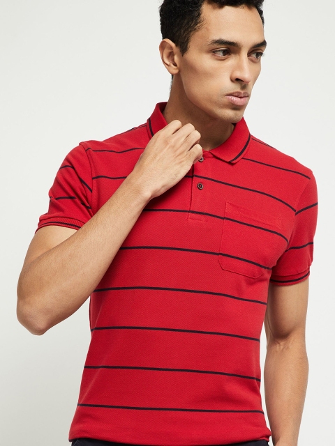 max Men Red Striped Polo Collar T-shirt