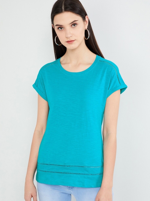 max Women Teal Green Solid Top