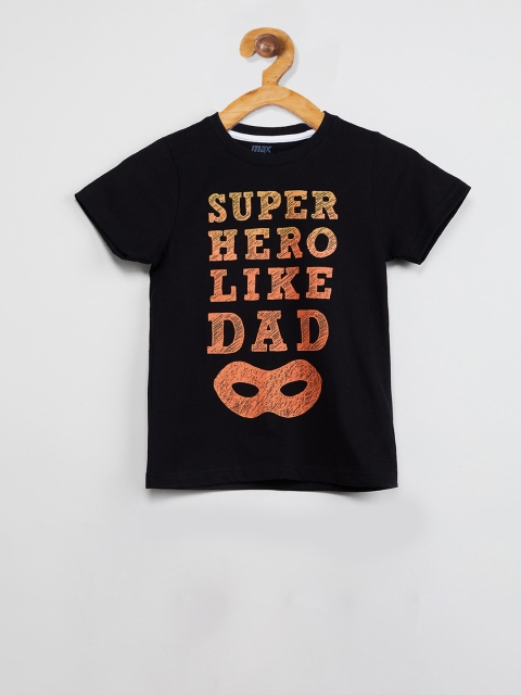 max Boys Black Printed Round Neck T-shirt