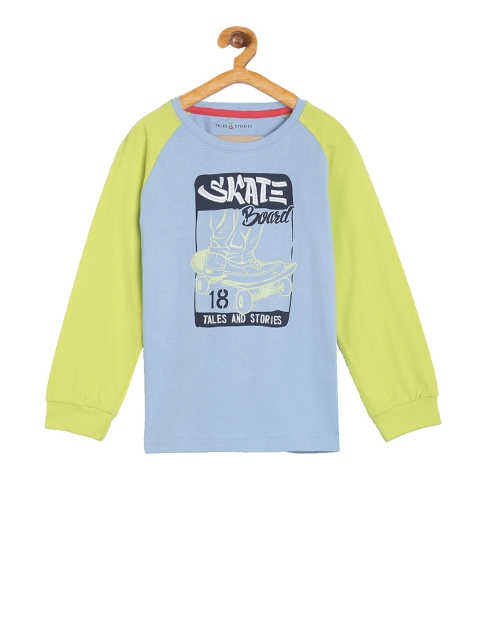 TALES & STORIES Boys Blue Printed Round Neck T-shirt