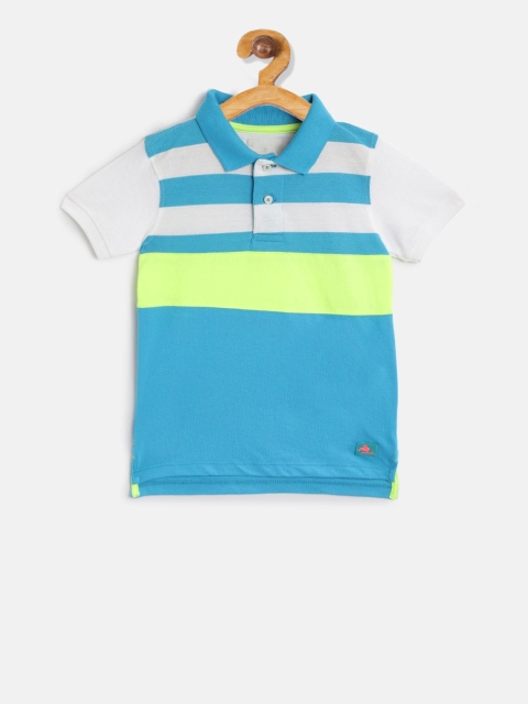 Cherry Crumble Boys Blue Striped Polo Collar T-shirt