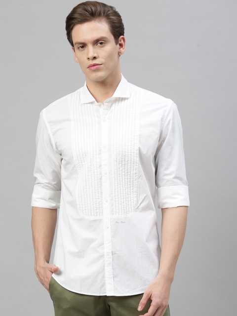 RARE RABBIT Men White Tailored Fit Solid Casual Shirt