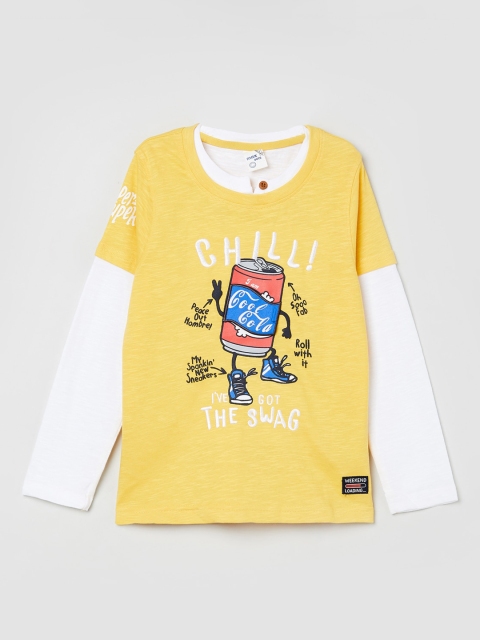 max Boys Yellow Printed Round Neck T-shirt