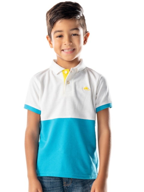 Cherry Crumble Boys White Colourblocked Polo Collar T-shirt