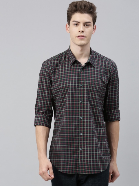 RARE RABBIT Men Green & Pink Tailored Fit Checked Casual Shirt