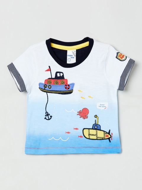 max Boys Navy Blue Printed Round Neck T-shirt