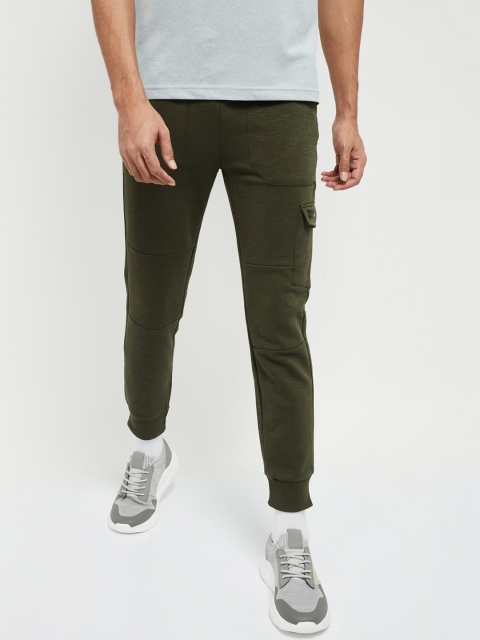 max Men Olive Green Solid Slim-Fit Joggers