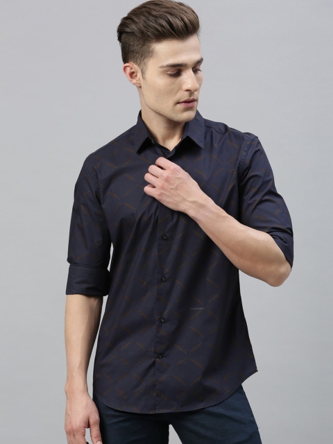 RARE RABBIT Men Navy Blue Tailored Fit Printed Casual Shirt