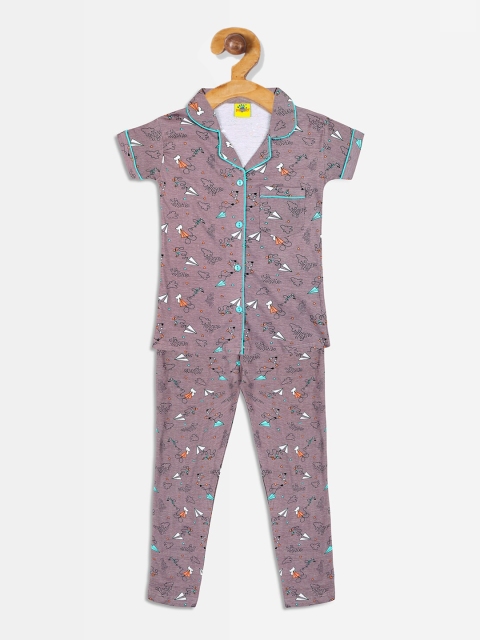 Punkster Girls Purple Printed Night Suit