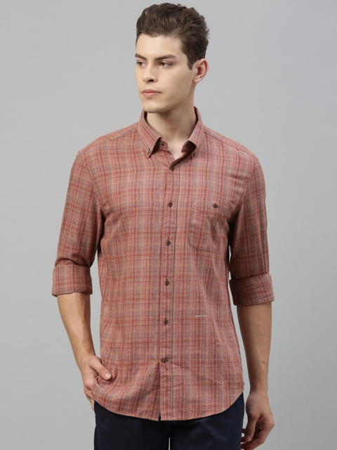 RARE RABBIT Men Orange Tailored Fit Checked Casual Shirt