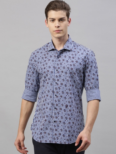 RARE RABBIT Men Blue & Brown Tailored Fit Printed Casual Shirt