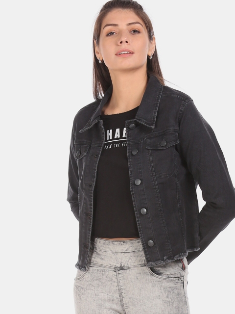 Ed Hardy Women Black Solid Denim Jacket