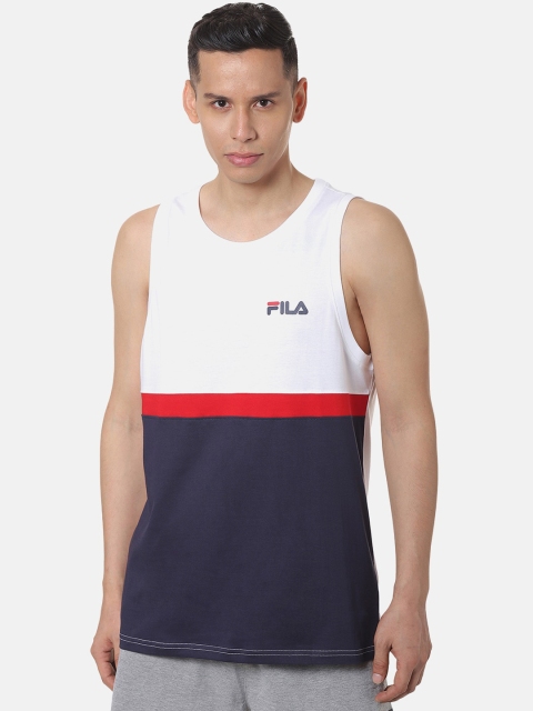 FILA Men White Colourblocked Round Neck T-shirt
