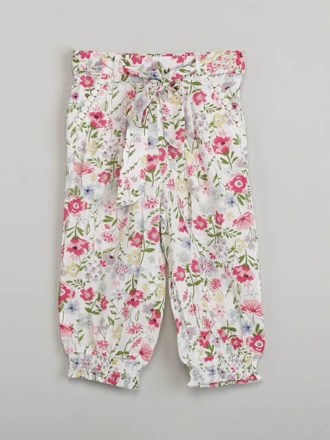 max Infant Girls White & Pink Floral Printed Joggers
