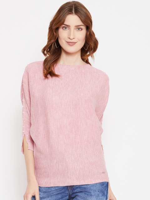 Octave Women Pink Ribbed Pullover Sweater