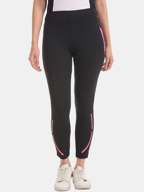 U.S. Polo Assn. Women Black Quick Dry Panelled High-Rise Tights