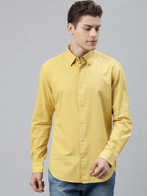 RARE RABBIT Men Yellow Tailored Fit Solid Casual Shirt