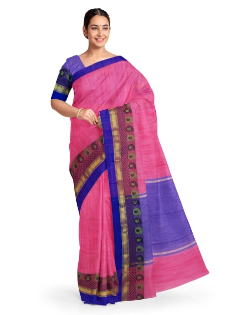 KLM Fashion Mall Pink Woven Design Saree