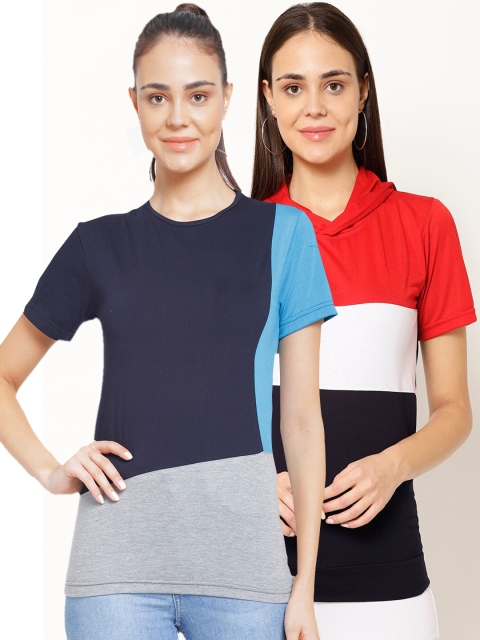 VIMAL JONNEY Women Pack Of 2 Colourblocked T-shirts, Red