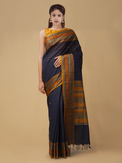 Unnati Silks Navy Blue Woven Design Pure Cotton Saree