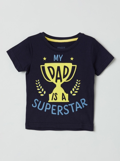 max Boys Navy Blue Printed Round Neck T-shirt
