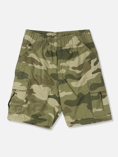 The Childrens Place Boys Olive Green Camouflage Printed Regular Fit Cargo Shorts
