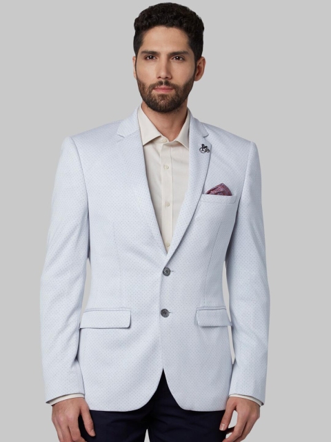 Park Avenue Men Blue Printed Regular Fit Single-Breasted Formal Blazer