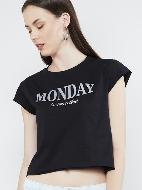 max Women Black Printed Crop Top