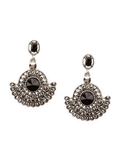 Rubans Silver-Toned & Black Classic Drop Earrings