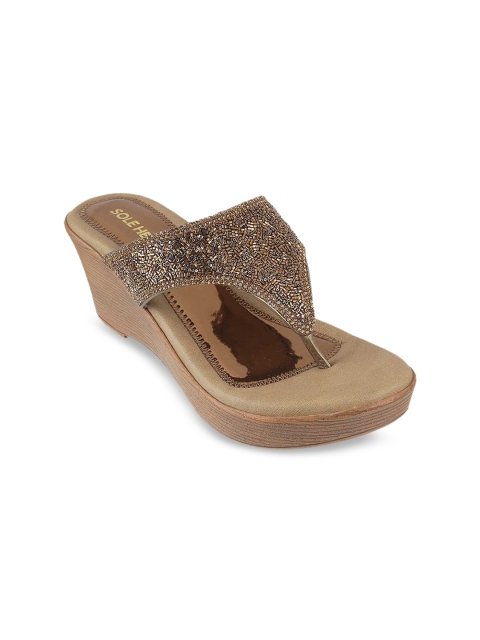 SOLE HEAD Women Copper-Toned Woven Design Wedges