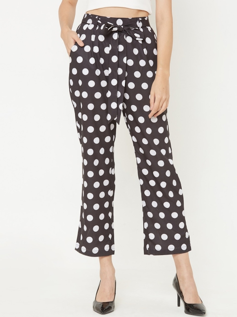 MISH Women Charcoal Grey & White Straight Fit Printed Regular Trousers