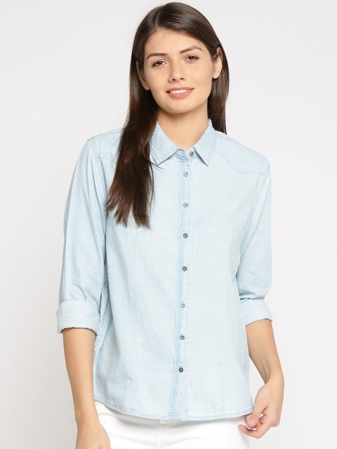 Pepe Jeans Women Blue Regular Fit Faded Casual Shirt
