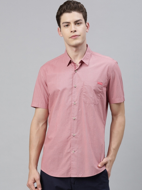 RARE RABBIT Men Red & White Tailored Fit Solid Casual Shirt