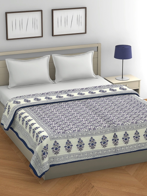 Gulaab Jaipur Blue Floral Mild Winter 450 GSM Double Bed Quilt