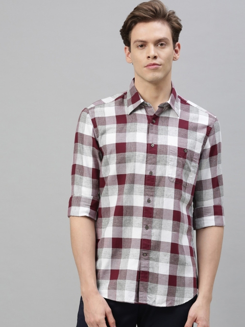 RARE RABBIT Men Maroon Tailored Fit Checked Casual Shirt