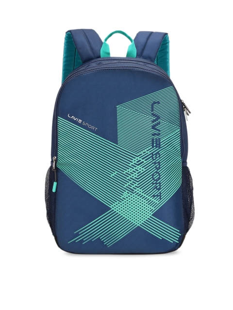 Lavie Sport Unisex Navy Blue & Teal Green Graphic Backpack