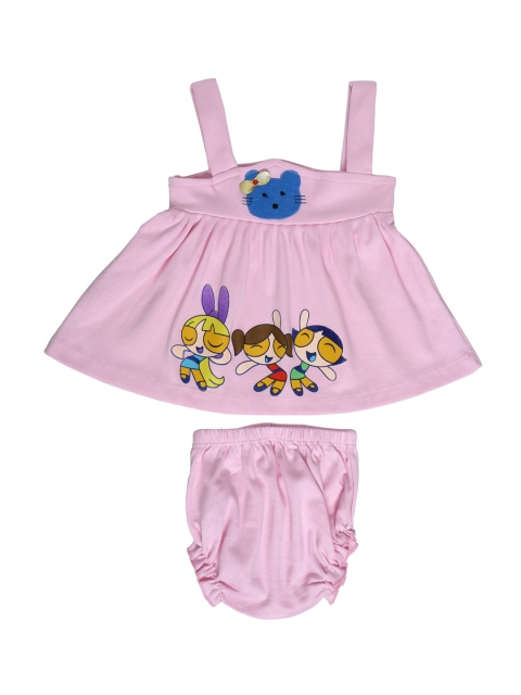 Chipbeys Girls Pink PowerPuff Girls Printed Knitted A-Line Dress