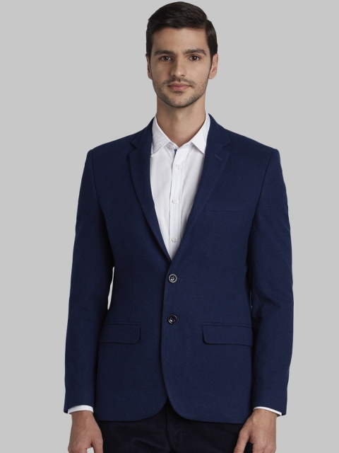 Parx Men Blue Solid Single-Breasted Casual Blazer