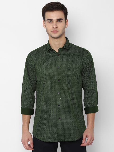 Allen Solly Men Olive Green & White Slim Fit Checked Casual Shirt