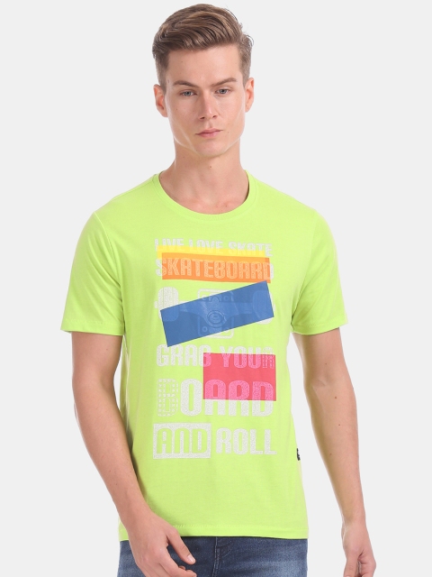 Colt Men Green Printed Round Neck Pure Cotton T-shirt