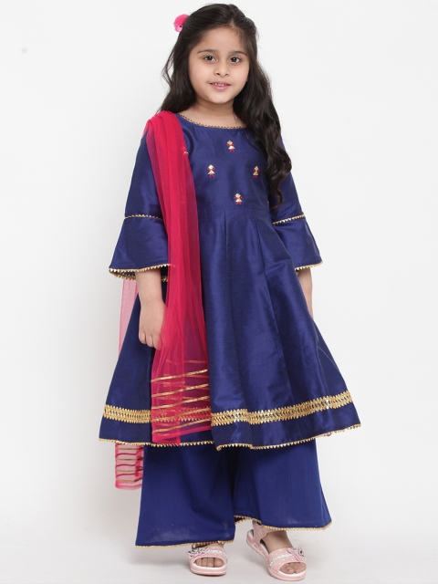 Bitiya by Bhama Girls Blue Embroidered Kurta with Palazzos & Dupatta