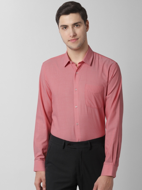 Peter England Men Coral Pink Slim Fit Self Design Formal Shirt