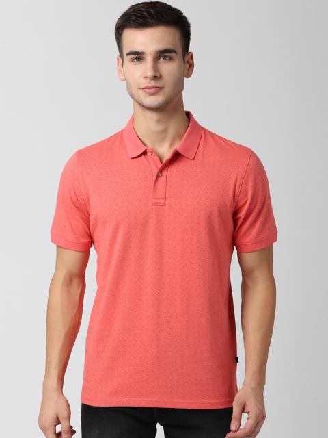 Peter England Casuals Men Coral Orange Printed Polo Collar T-shirt