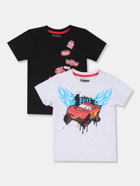 Colt Boys Set of 2 Printed Round Neck T-shirts, Grey melange