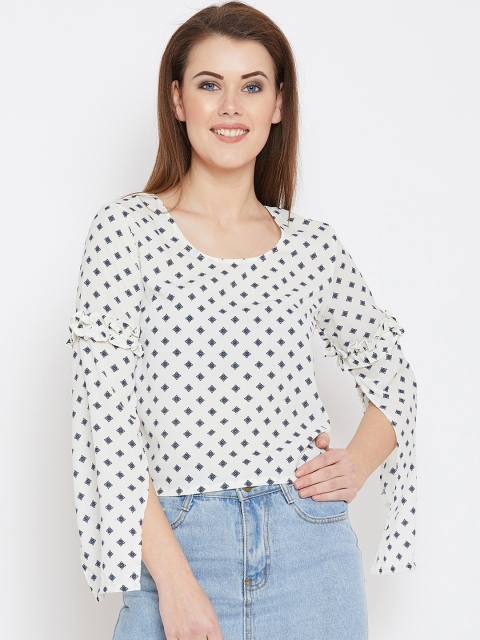 HERS Women White & Blue Printed Top