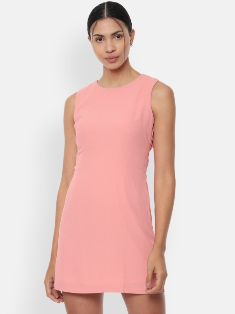 Van Heusen Woman Peach-Coloured Solid Sheath Dress