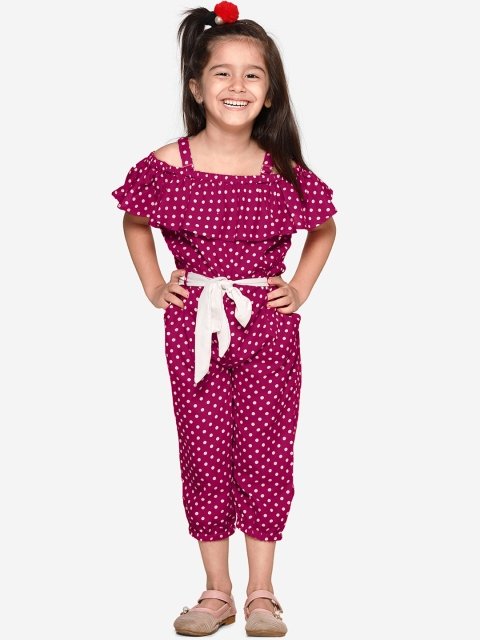 LilPicks Girls Magenta & White Printed Basic Jumpsuit