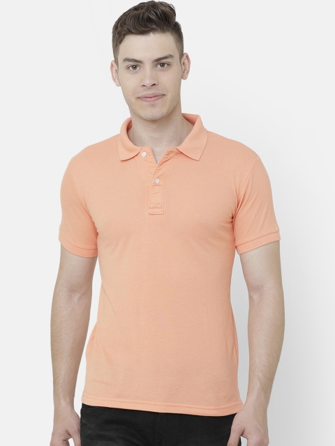 ELEGANCE Men Orange Solid Polo Collar T-shirt