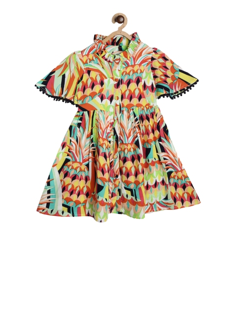 Bella Moda Girls Multicoloured Printed Fit and Flare Dress, Multi